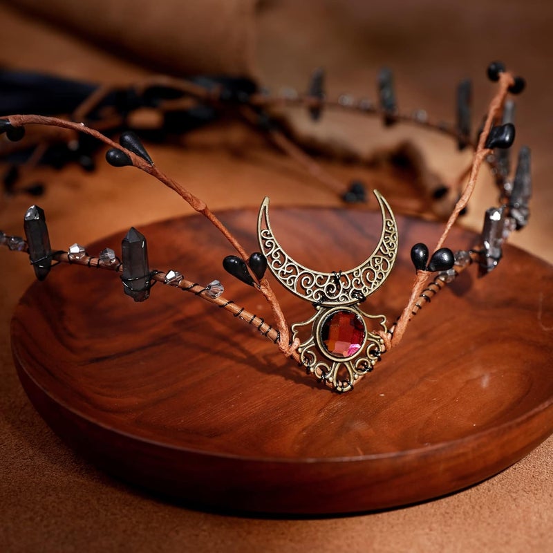 MOSTORY Elf Crystal Crown Tiara - Fairy Headpiece Viking Headband Elven Circlet for Renaissance Halloween Cosplay - Image 4